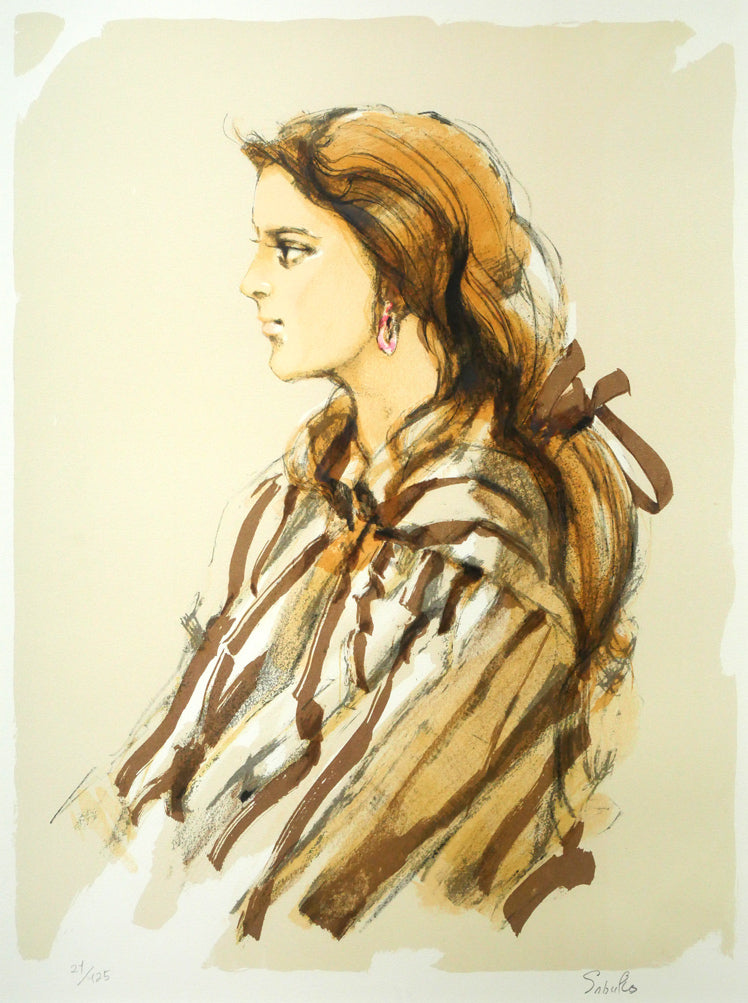 斎藤三郎「娘ロベルタ」リトグラフ 作品全体拡大画像