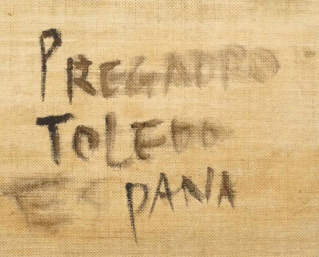 斎藤三郎「聖堂の見える風景(トレド)」油絵・F6号 裏書き拡大画像1