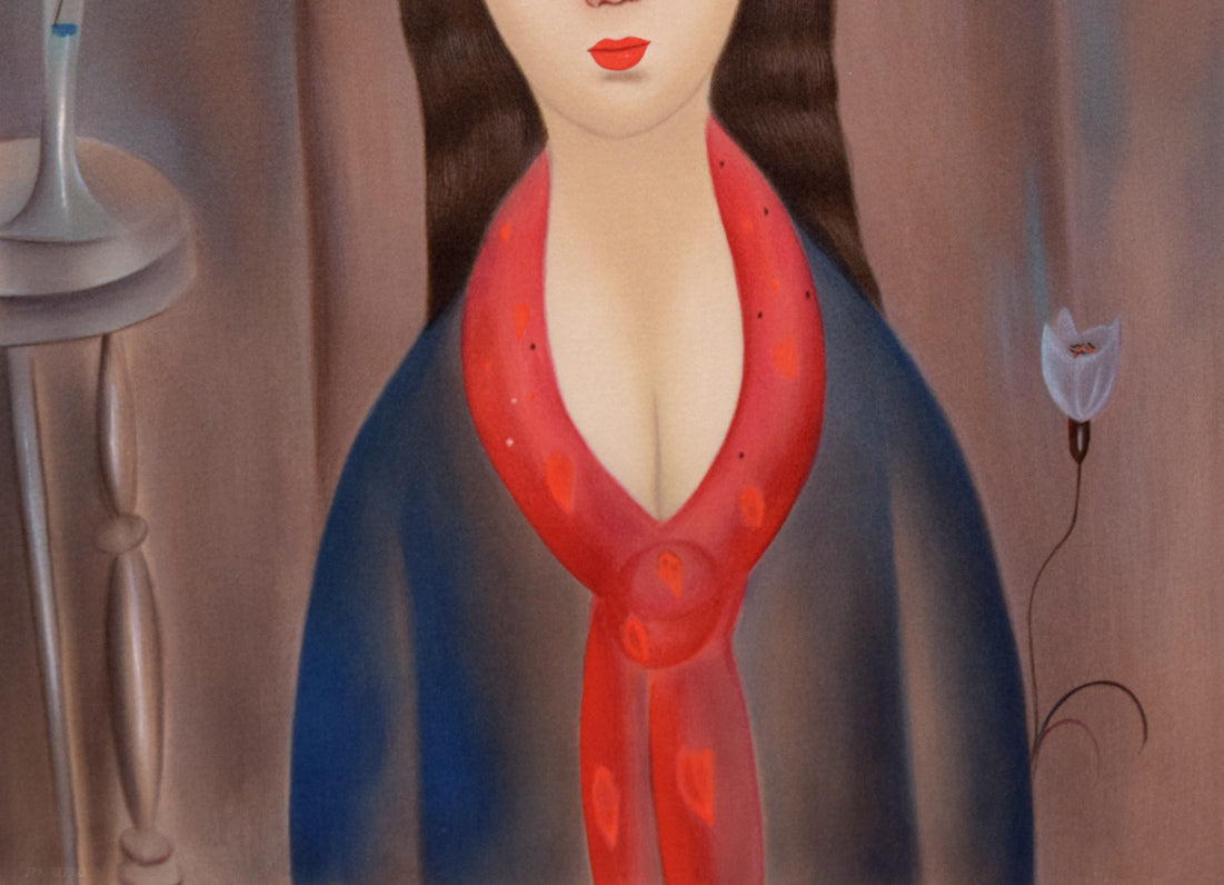 斎藤真一「赤いスカーフの女」リトグラフ 拡大画像3