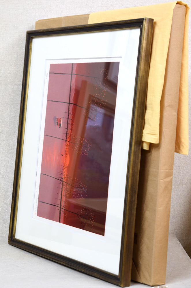 斎藤真一「朝の光」リトグラフ 付属品画像(黄袋、差し箱)