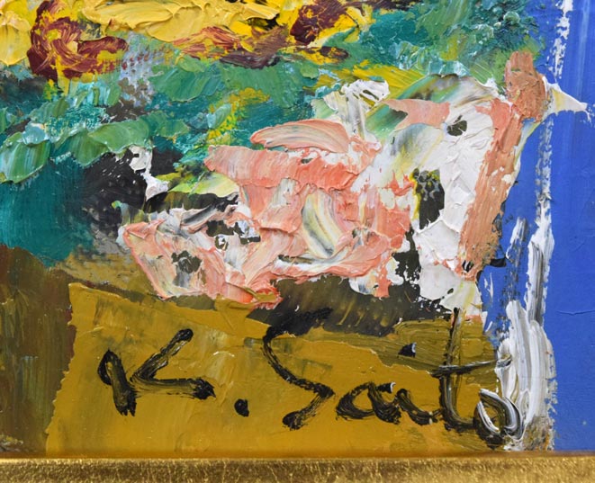 斉藤要「レオンの朝市(スペイン)」油絵・F8号 サイン拡大画像