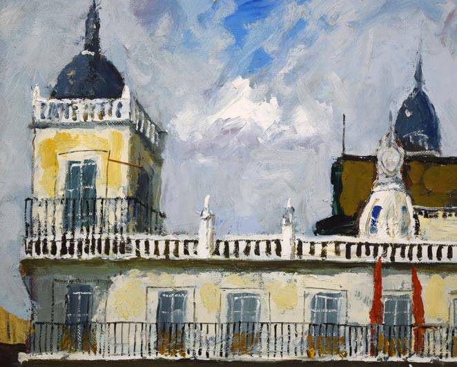 斉藤要「レオンの朝市(スペイン)」油絵・F8号 拡大画像1