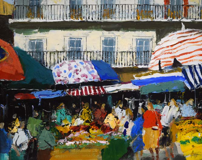 斉藤要「レオンの朝市(スペイン)」油絵・F8号 拡大画像3