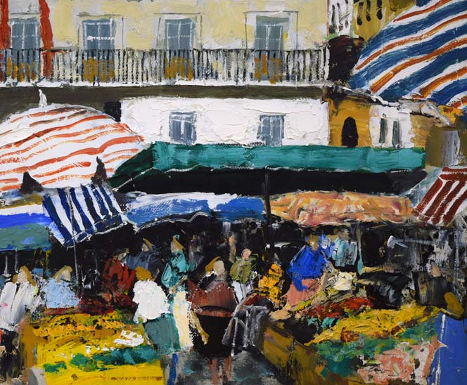 斉藤要「レオンの朝市(スペイン)」油絵・F8号 拡大画像5