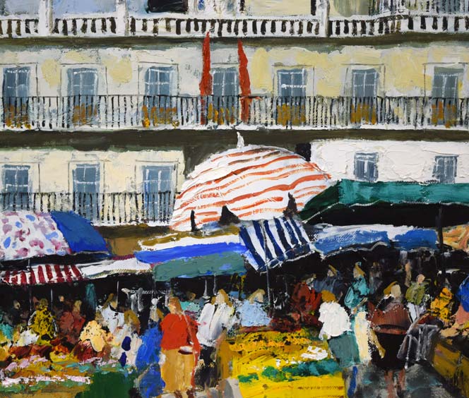 斉藤要「レオンの朝市(スペイン)」油絵・F8号 拡大画像4