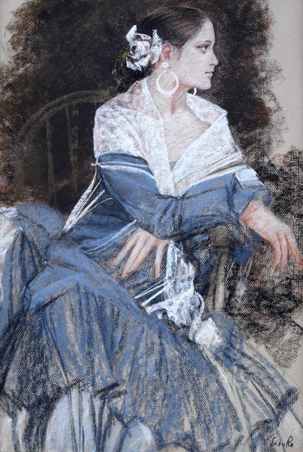 斎藤三郎「セビリアの娘」パステル画・10号 作品全体画像