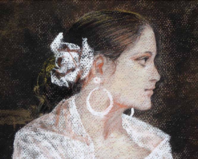 斎藤三郎「セビリアの娘」パステル画・10号 拡大画像1