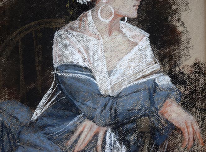 斎藤三郎「セビリアの娘」パステル画・10号 拡大画像2