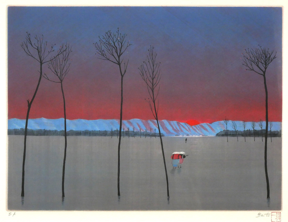 斎藤真一「朝立」エッチング(銅版画) 作品全体拡大画像