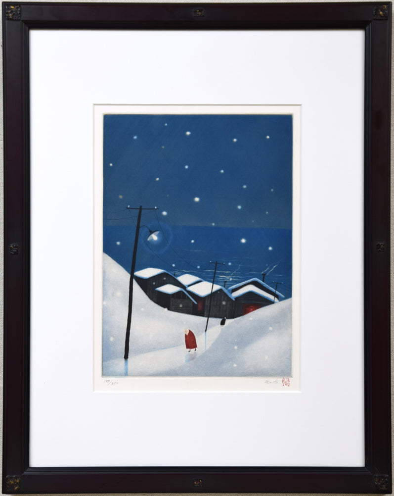 斎藤真一「灯(「雪国」三部作)」銅版画