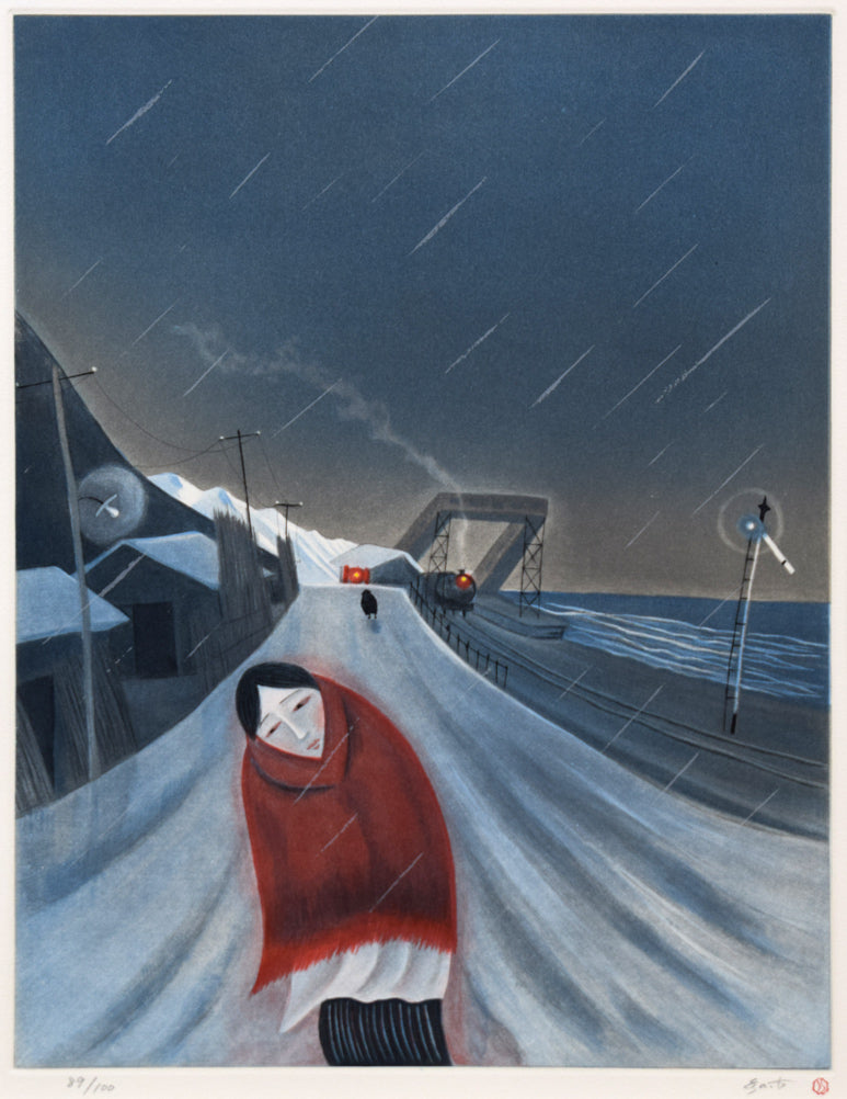 斎藤真一「筒石の女」銅版画 作品全体拡大画像