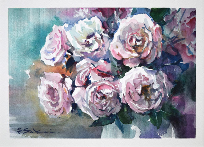酒井芳元「薔薇」水彩画・3号 作品全体拡大画像