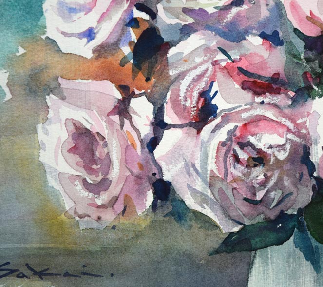 酒井芳元「薔薇」水彩画・3号 拡大画像3