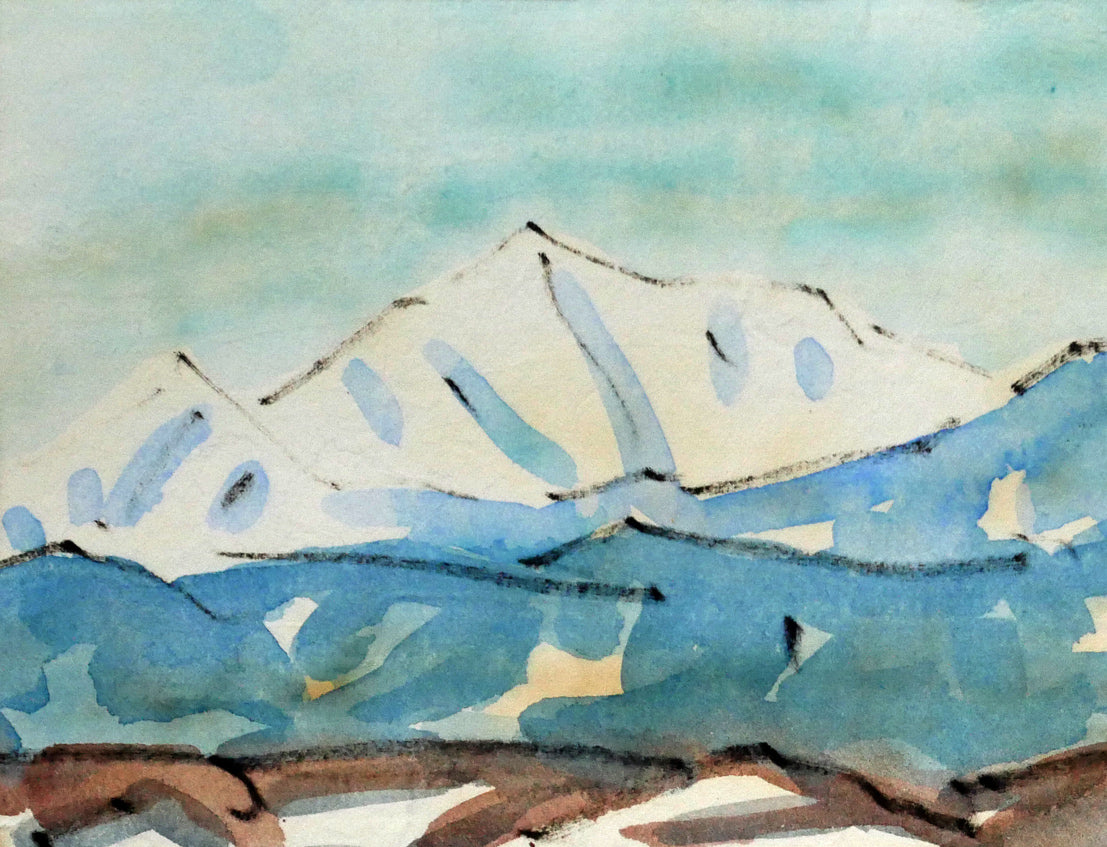坂本直行「冬の原野とカムイエクウチカウシ山(日高)」水彩画・3号 拡大画像1