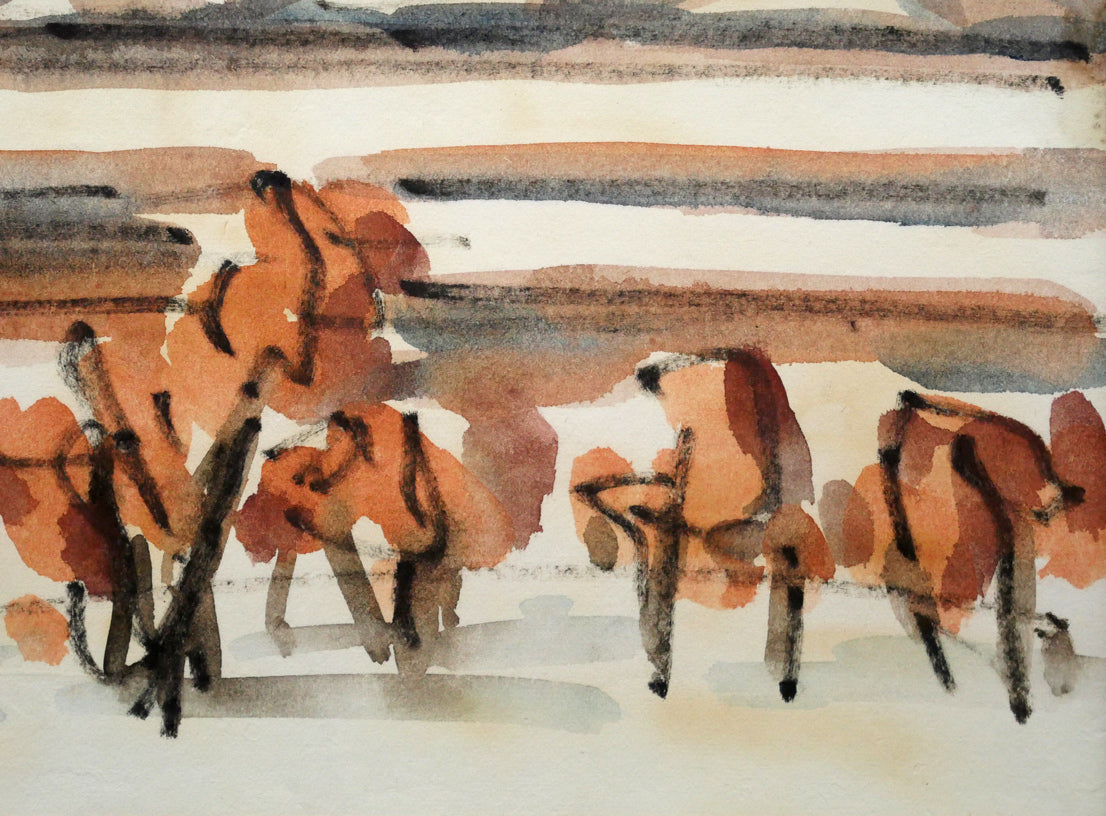 坂本直行「冬の原野とカムイエクウチカウシ山(日高)」水彩画・3号 拡大画像4