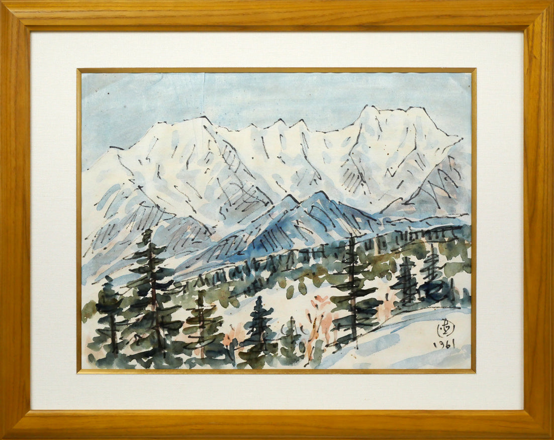 坂本直行「冬の石狩連峰」水彩画・6号