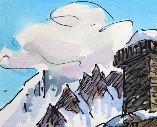 坂本直行「ナムチェにて(ネパール)」水彩画・6号 拡大画像1