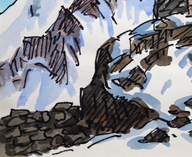 坂本直行「ナムチェにて(ネパール)」水彩画・6号 拡大画像3