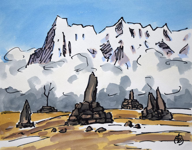 坂本直行「ナムン・バンヂャン風景(ヒマラヤ)」水彩画・6号 作品全体拡大画像
