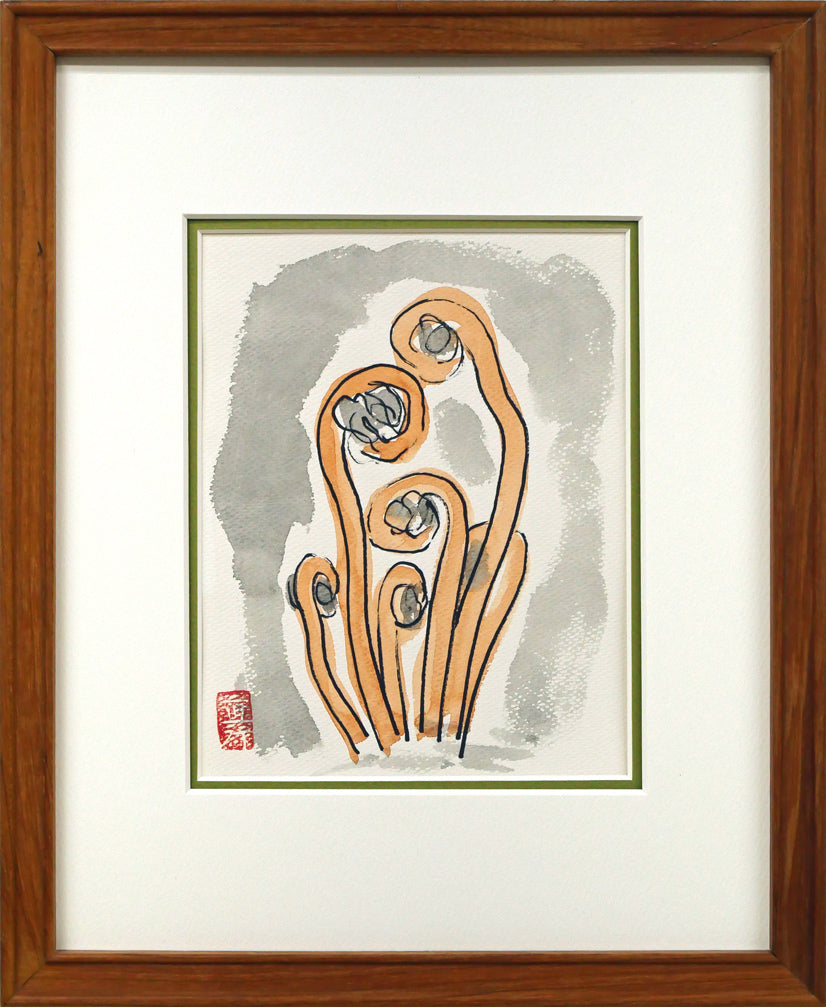 坂本直行「ぜんまい」水彩画(19×16cm)