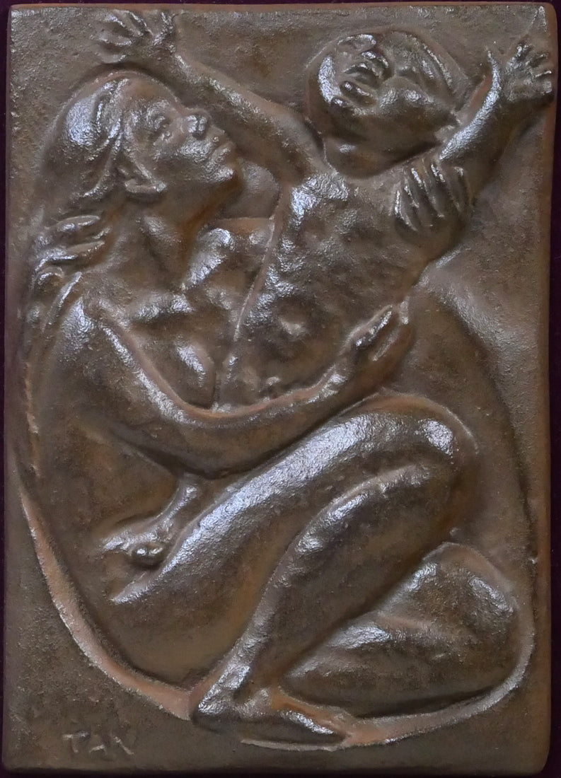 坂坦道「まごころ」鋳物レリーフ額装 作品全体拡大画像