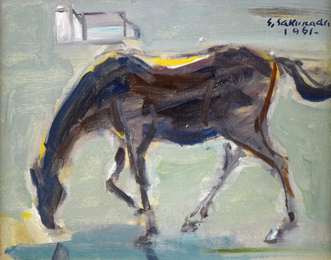桜田精一「馬」油絵・F3号 作品全体拡大画像
