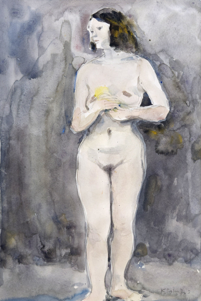 桜井慶治「裸婦」水彩画・5号 作品全体拡大画像