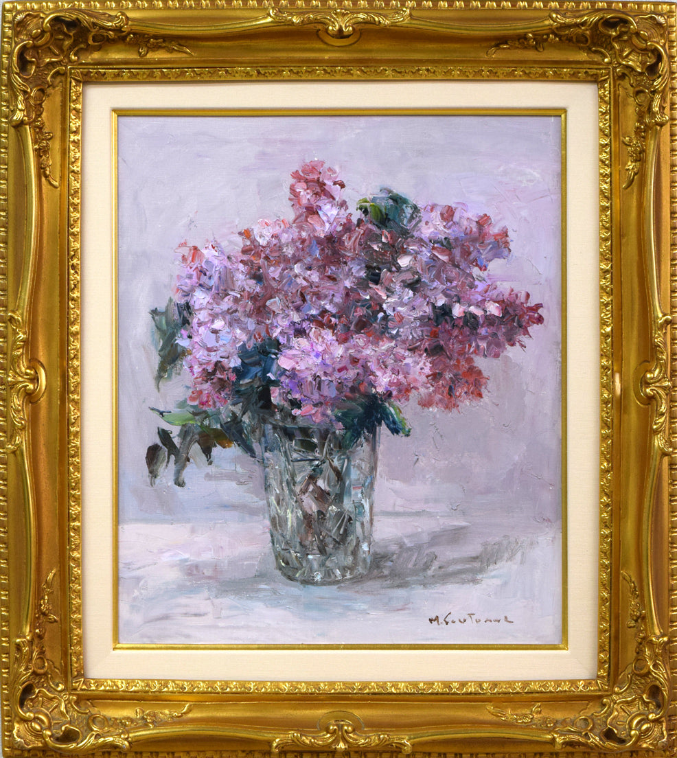 五月女政平「ライラック」油絵・F8号