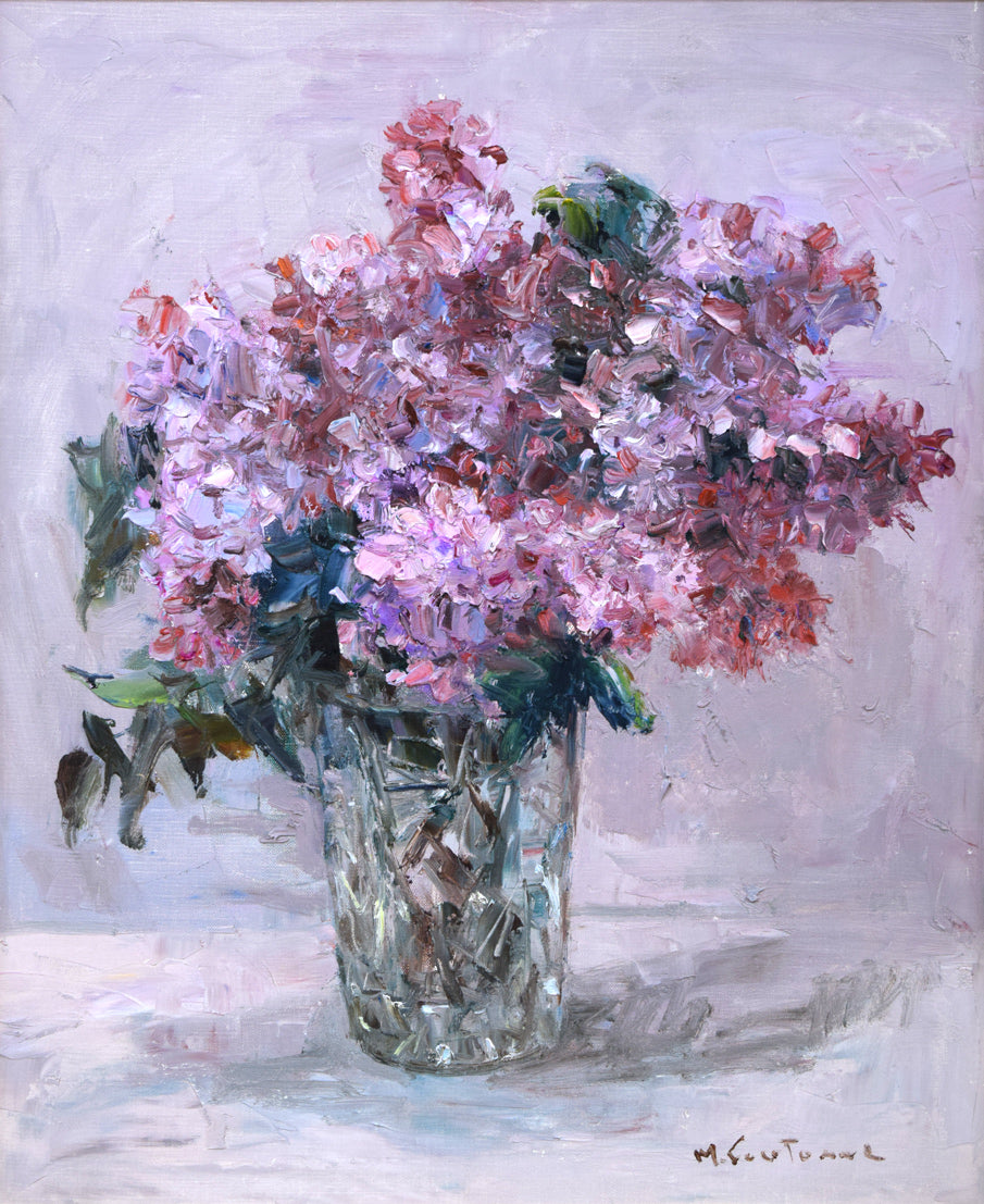 五月女政平「ライラック」油絵・F8号 作品全体拡大画像