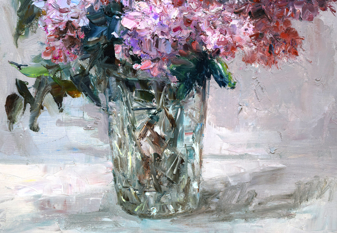 五月女政平「ライラック」油絵・F8号 拡大画像4