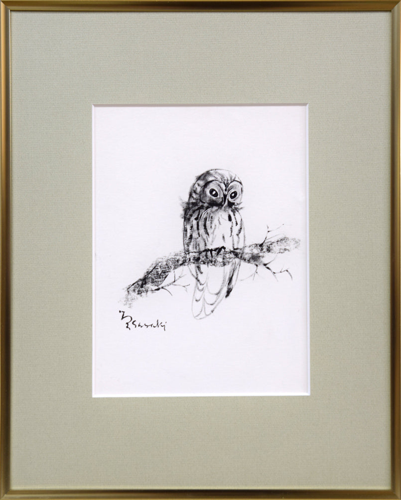 佐々木栄松「フクロウ」水墨画