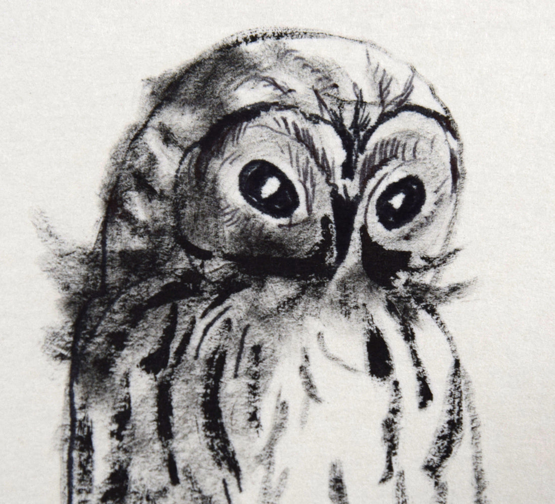 佐々木栄松「フクロウ」水墨画 拡大画像2