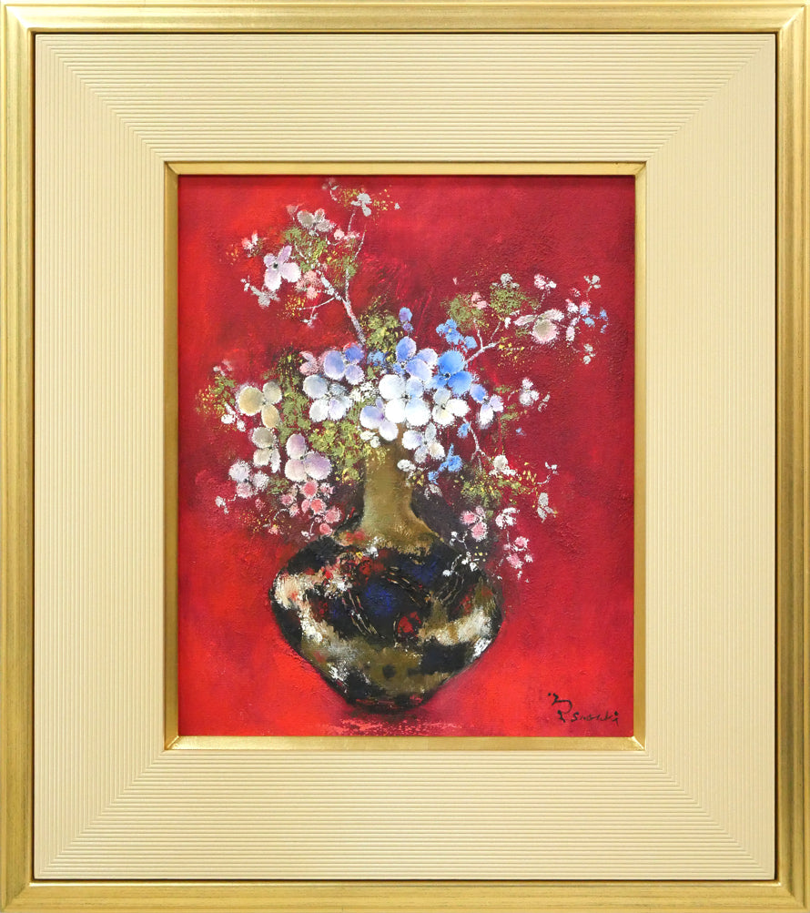 佐々木栄松「サビタの花（赤）」油絵・F3号
