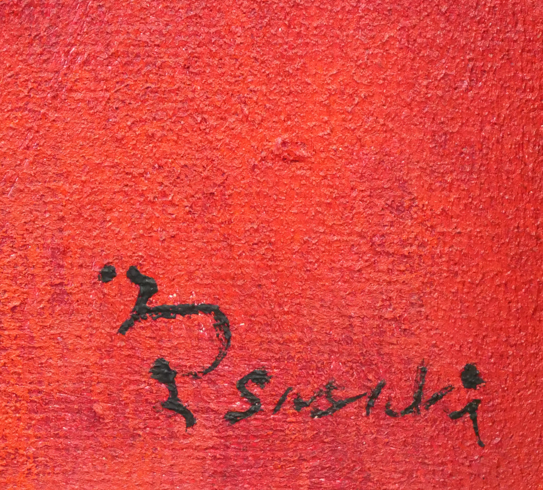 佐々木栄松「サビタの花（赤）」油絵・F3号　サイン拡大画像