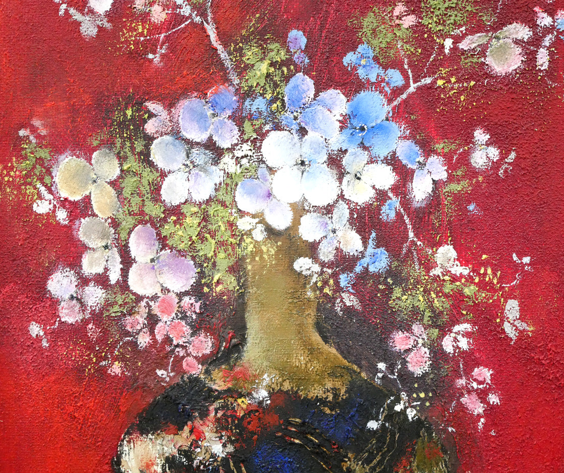 佐々木栄松「サビタの花（赤）」油絵・F3号　拡大画像2