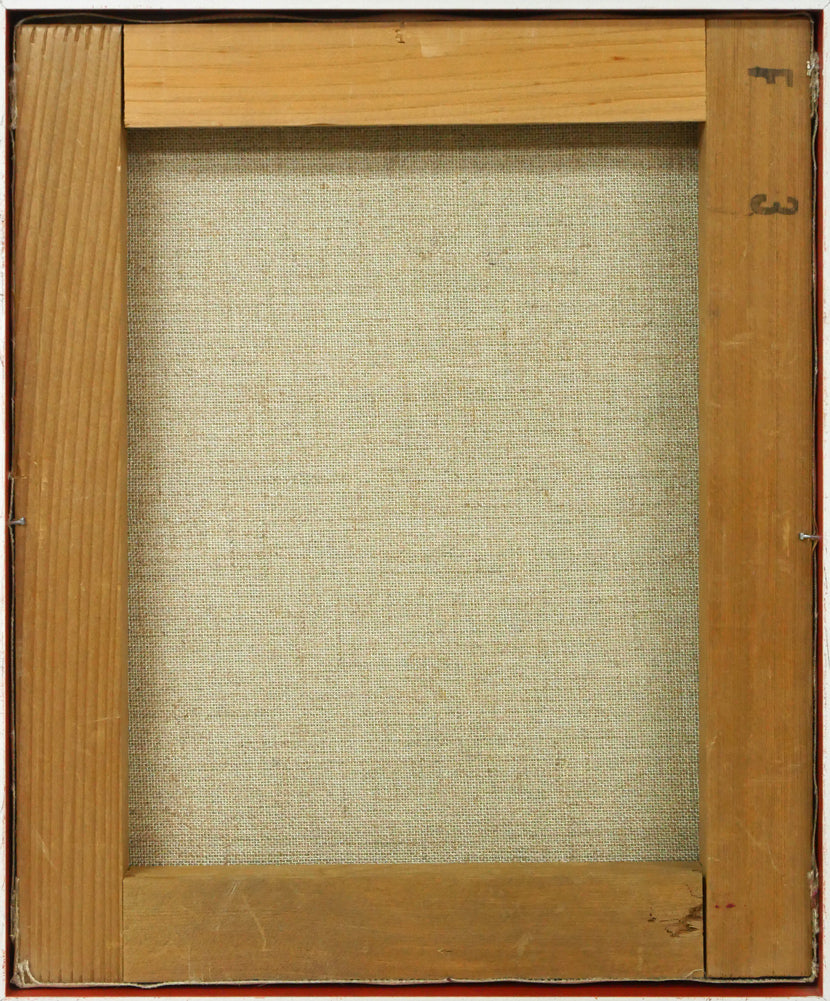 佐々木栄松「サビタの花(赤)」油絵・F3号 キャンバス裏側画像