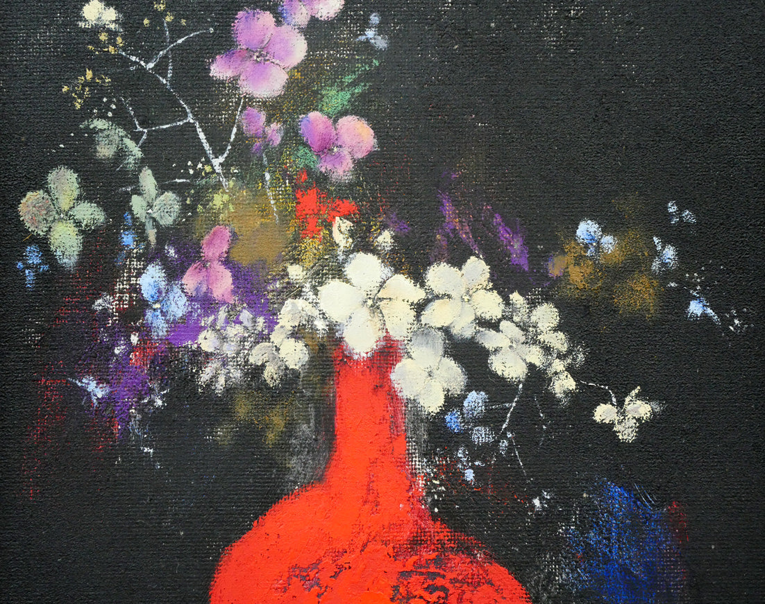 佐々木栄松「サビタの花(黒)」油絵・F3号 拡大画像2