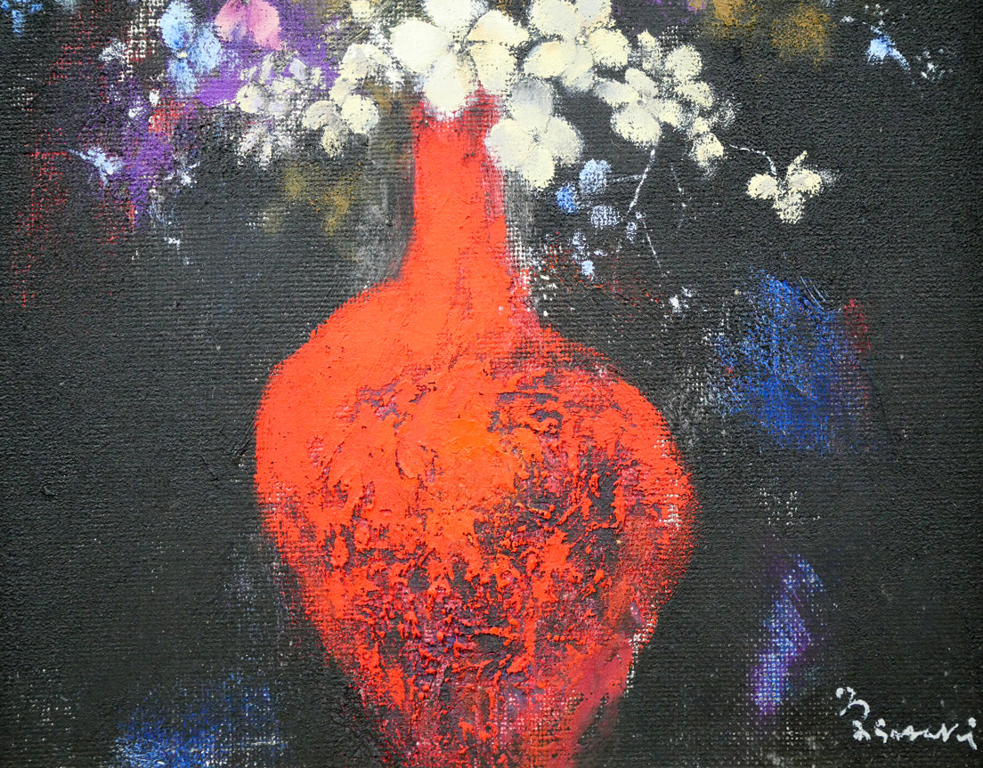 佐々木栄松「サビタの花(黒)」油絵・F3号 拡大画像4