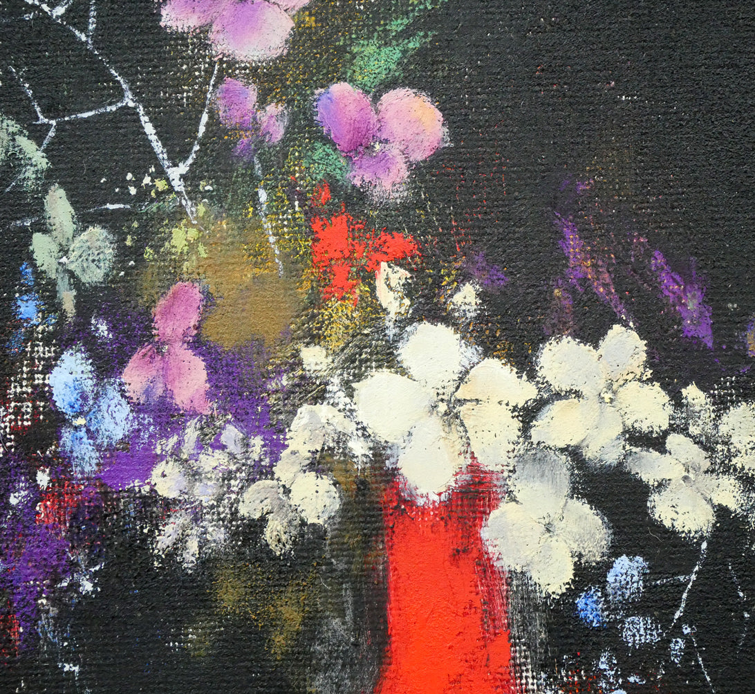 佐々木栄松「サビタの花(黒)」油絵・F3号 拡大画像3