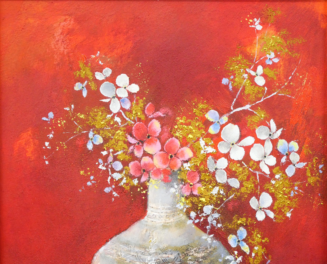 佐々木栄松「サビタの花(金縁)」油絵・F3号 拡大画像1