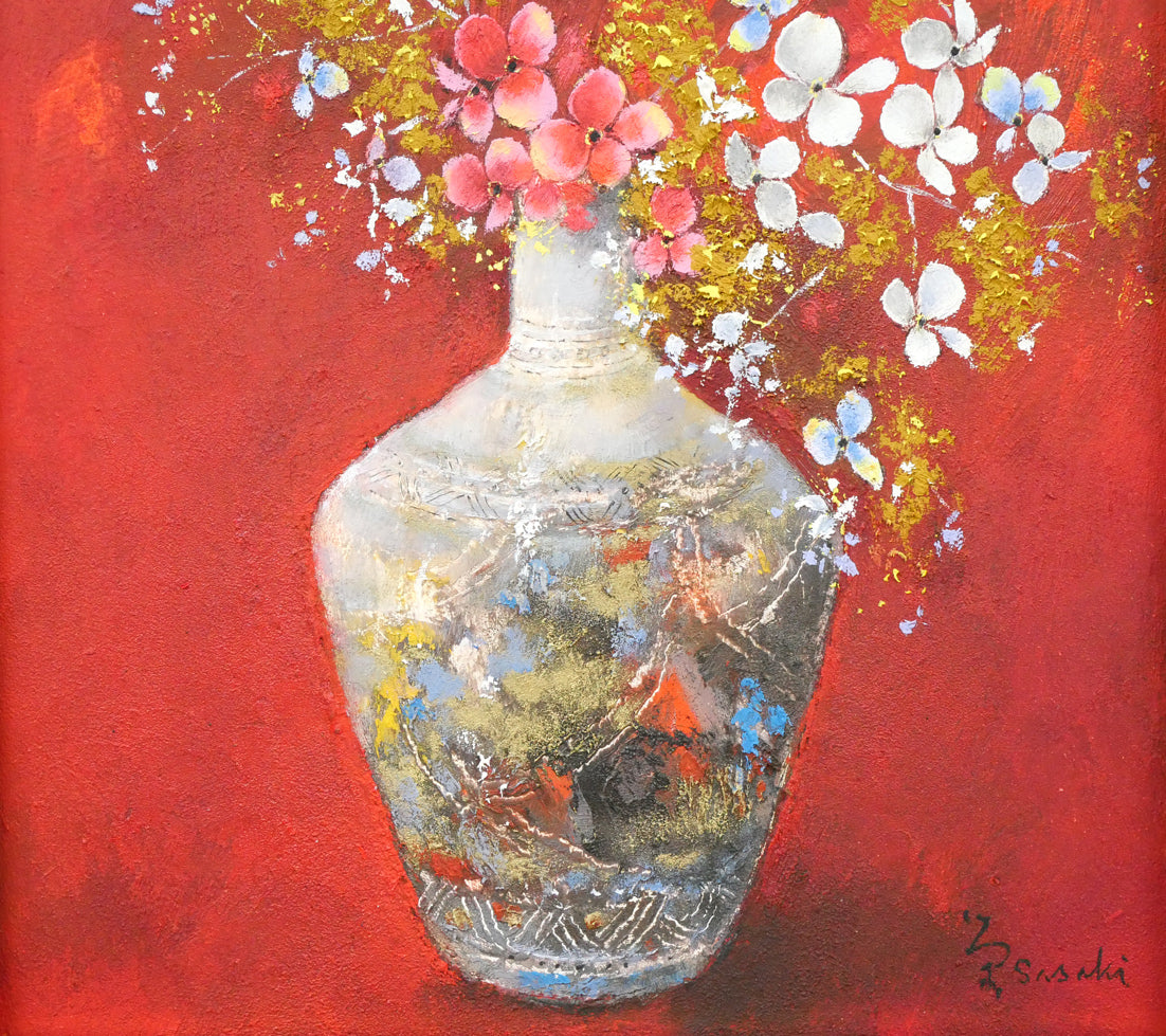 佐々木栄松「サビタの花(金縁)」油絵・F3号 拡大画像4