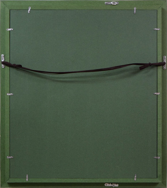 佐々木栄松「北の老釣師(自画像)」コンテ素描・F10号 額縁裏側画像