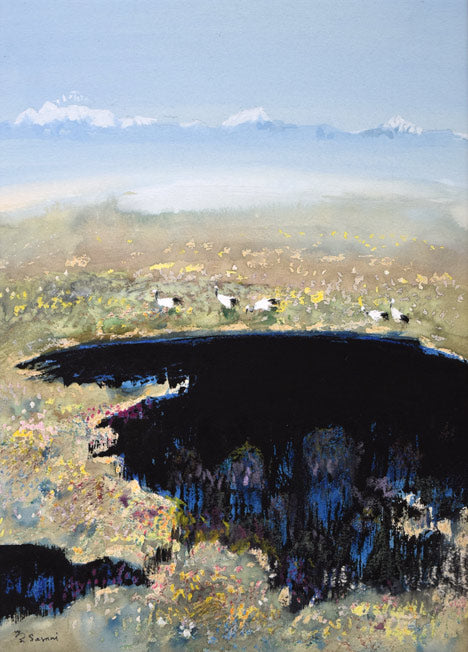 佐々木栄松「釧路湿原」水彩画 作品全体拡大画像