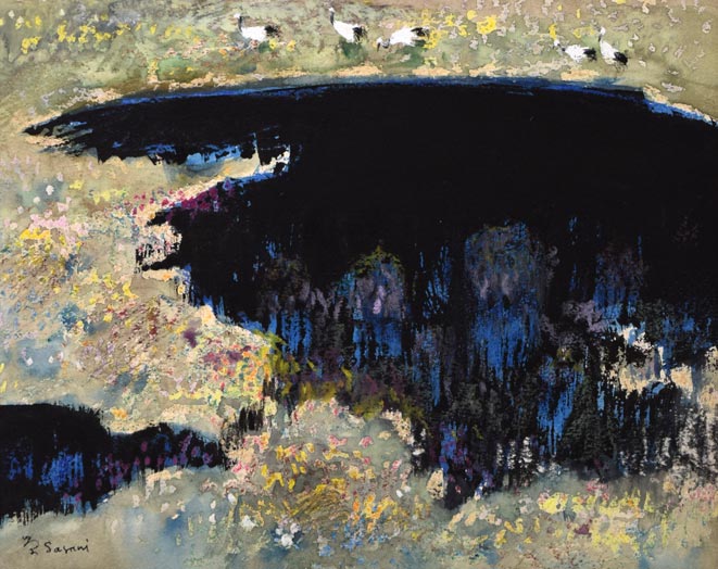 佐々木栄松「釧路湿原」水彩画 拡大画像2