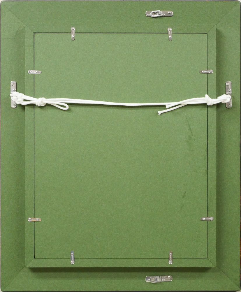 佐々木栄松「枯れたひまわりとサビタの花」油絵・F4号 額縁裏側画像