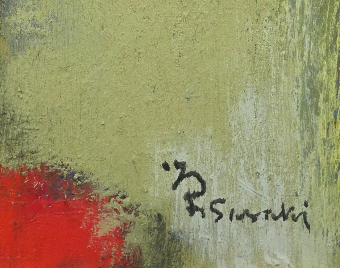 佐々木栄松「枯れたひまわりとサビタの花」油絵・F4号 サイン拡大画像