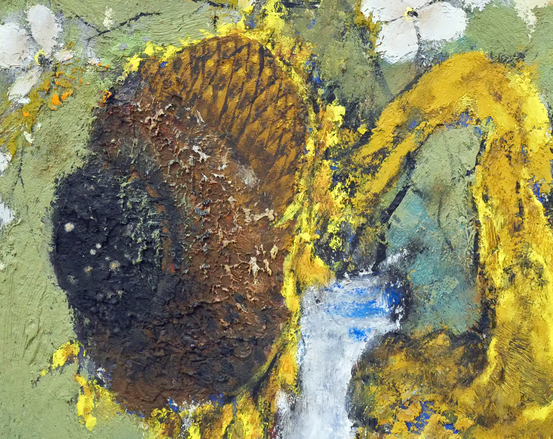 佐々木栄松「枯れたひまわりとサビタの花」油絵・F4号 拡大画像3