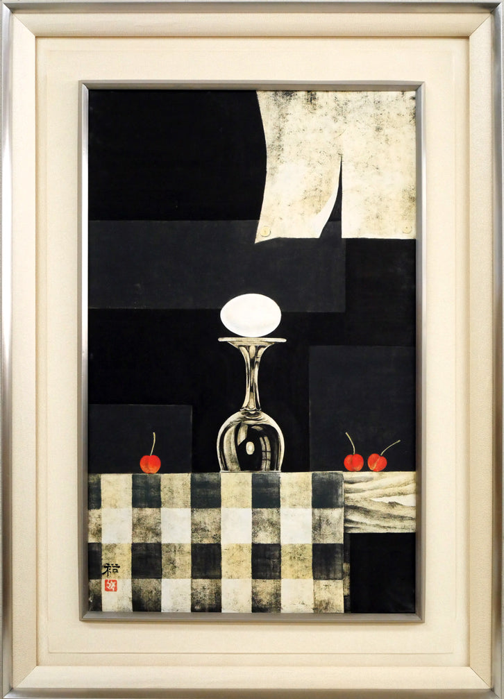 佐々木裕久「黒い壁」日本画・M10号