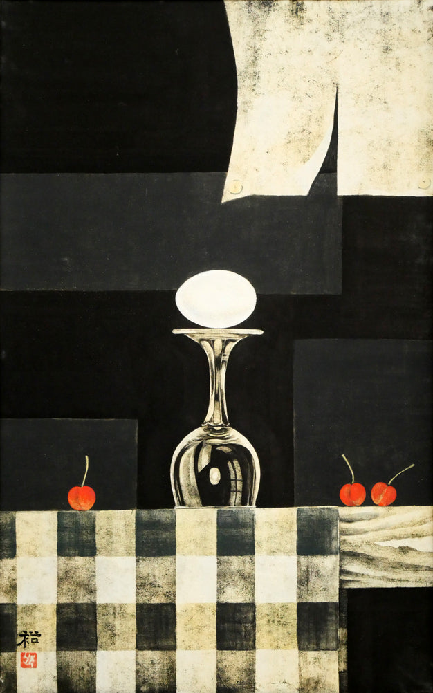 佐々木裕久「黒い壁」日本画・M10号 作品全体画像