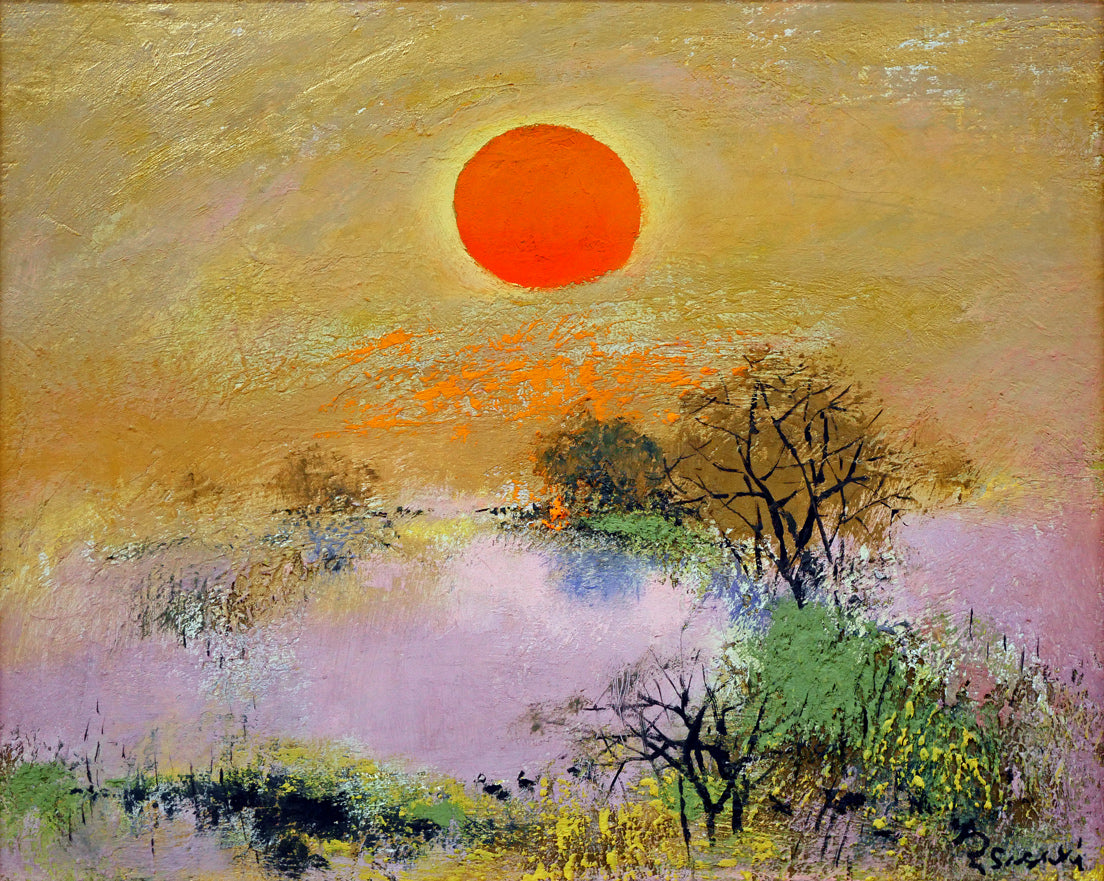 佐々木栄松「釧路湿原(金縁)」油絵・F3号 作品全体画像